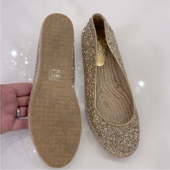Jimmy Choo Gold Glitter Flat Size 39.5 - Picture 4 of 5